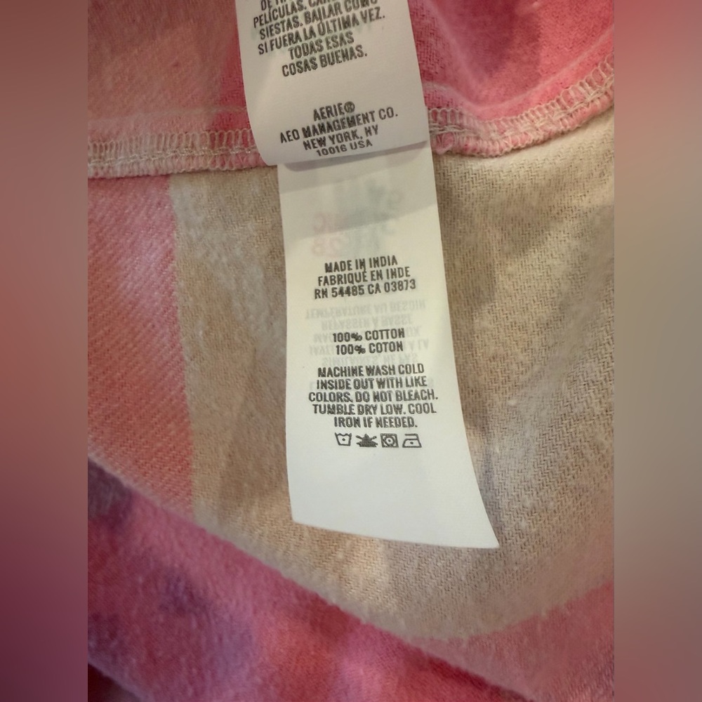 aerie Anytime Layering Oversized 100% Cotton Plaid Pink Cream Button Down - Picture 12 of 14